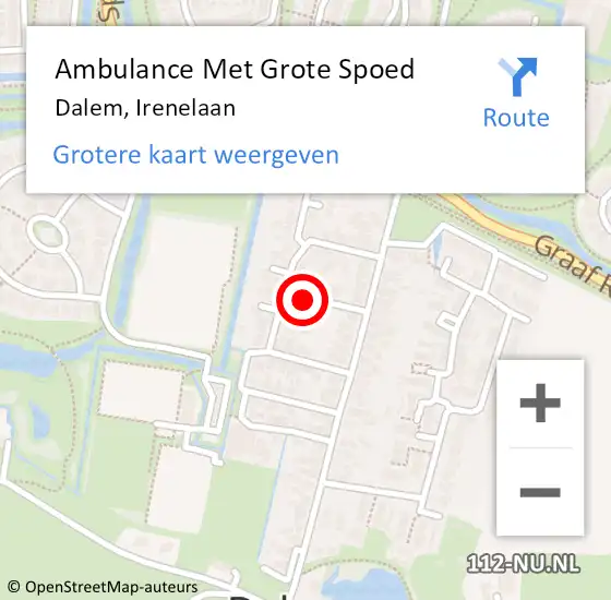 Locatie op kaart van de 112 melding: Ambulance Met Grote Spoed Naar Dalem, Irenelaan op 3 juni 2021 15:38