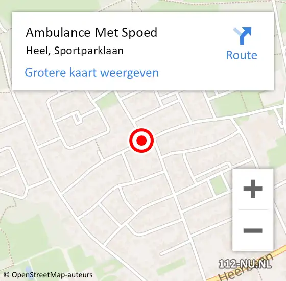 Locatie op kaart van de 112 melding: Ambulance Met Spoed Naar Heel, Sportparklaan op 3 juni 2021 16:02