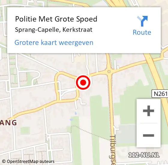 Locatie op kaart van de 112 melding: Politie Met Grote Spoed Naar Sprang-Capelle, Kerkstraat op 3 juni 2021 16:12