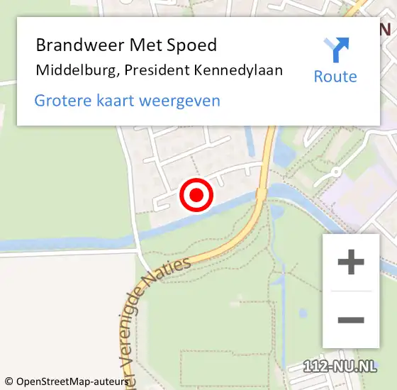 Locatie op kaart van de 112 melding: Brandweer Met Spoed Naar Middelburg, President Kennedylaan op 3 juni 2021 16:26