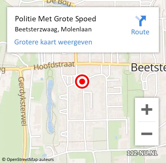 Locatie op kaart van de 112 melding: Politie Met Grote Spoed Naar Beetsterzwaag, Molenlaan op 3 juni 2021 16:41