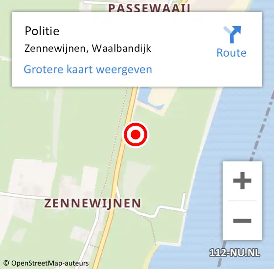Locatie op kaart van de 112 melding: Politie Zennewijnen, Waalbandijk op 3 juni 2021 17:04