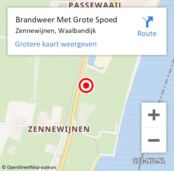 Locatie op kaart van de 112 melding: Brandweer Met Grote Spoed Naar Zennewijnen, Waalbandijk op 3 juni 2021 17:04