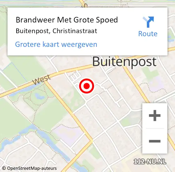 Locatie op kaart van de 112 melding: Brandweer Met Grote Spoed Naar Buitenpost, Christinastraat op 12 juni 2014 09:51