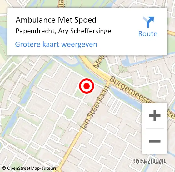 Locatie op kaart van de 112 melding: Ambulance Met Spoed Naar Papendrecht, Ary Scheffersingel op 3 juni 2021 17:36