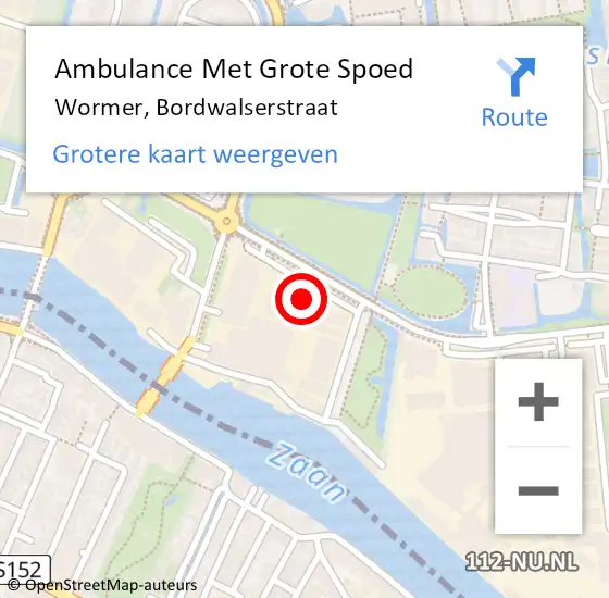 Locatie op kaart van de 112 melding: Ambulance Met Grote Spoed Naar Wormer, Bordwalserstraat op 3 juni 2021 18:35