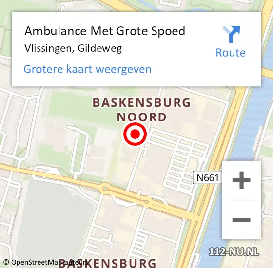 Locatie op kaart van de 112 melding: Ambulance Met Grote Spoed Naar Vlissingen, Gildeweg op 3 juni 2021 19:18