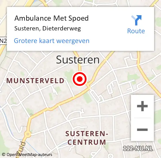 Locatie op kaart van de 112 melding: Ambulance Met Spoed Naar Susteren, Dieterderweg op 3 juni 2021 19:54