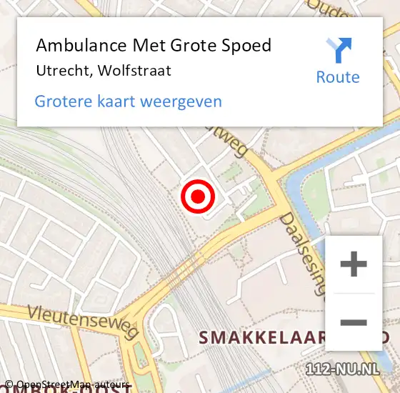 Locatie op kaart van de 112 melding: Ambulance Met Grote Spoed Naar Utrecht, Wolfstraat op 3 juni 2021 21:57