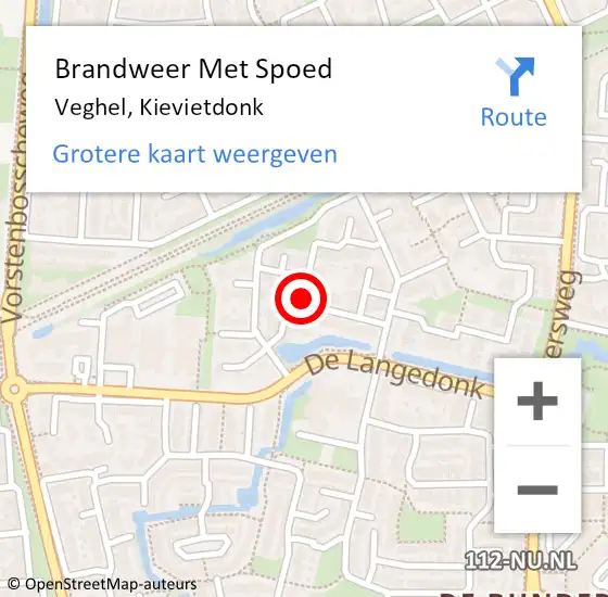 Locatie op kaart van de 112 melding: Brandweer Met Spoed Naar Veghel, Kievietdonk op 3 juni 2021 22:06