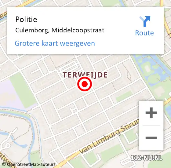 Locatie op kaart van de 112 melding: Politie Culemborg, Middelcoopstraat op 3 juni 2021 22:27