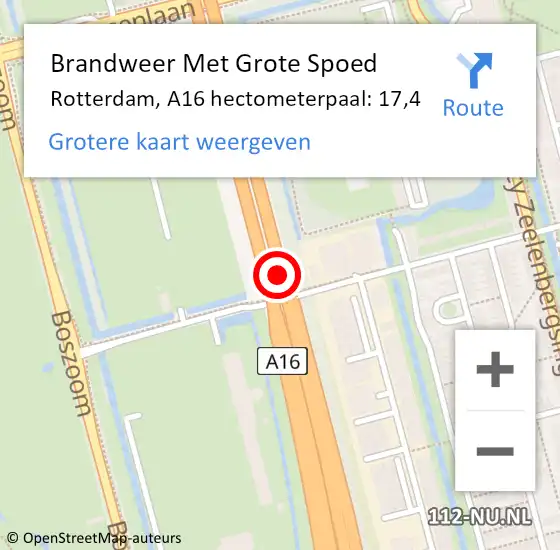 Locatie op kaart van de 112 melding: Brandweer Met Grote Spoed Naar Rotterdam, A16 hectometerpaal: 17,4 op 3 juni 2021 22:30