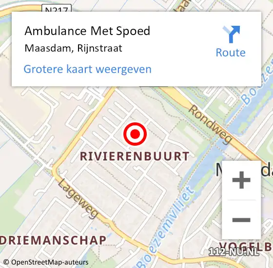 Locatie op kaart van de 112 melding: Ambulance Met Spoed Naar Maasdam, Rijnstraat op 3 juni 2021 22:34