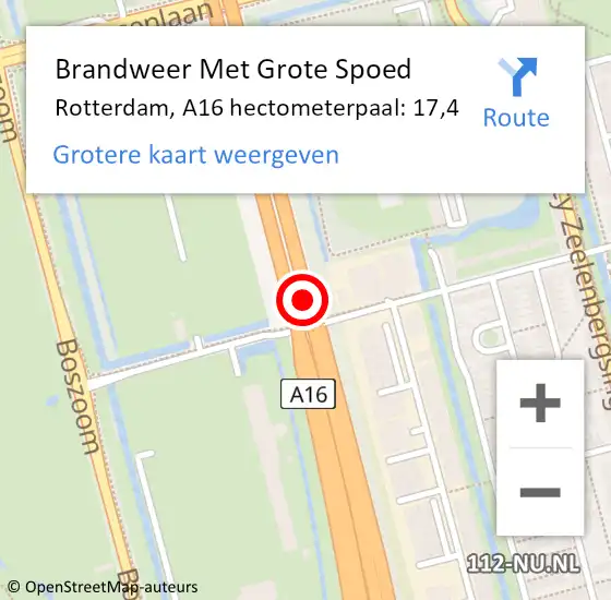 Locatie op kaart van de 112 melding: Brandweer Met Grote Spoed Naar Rotterdam, A16 hectometerpaal: 17,4 op 3 juni 2021 22:35