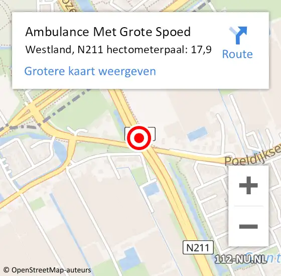 Locatie op kaart van de 112 melding: Ambulance Met Grote Spoed Naar Westland, N211 hectometerpaal: 17,9 op 3 juni 2021 23:02
