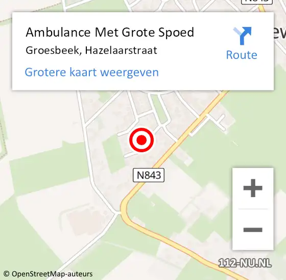 Locatie op kaart van de 112 melding: Ambulance Met Grote Spoed Naar Groesbeek, Hazelaarstraat op 3 juni 2021 23:03