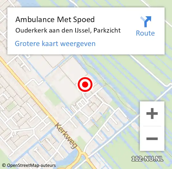 Locatie op kaart van de 112 melding: Ambulance Met Spoed Naar Ouderkerk aan den IJssel, Parkzicht op 3 juni 2021 23:54