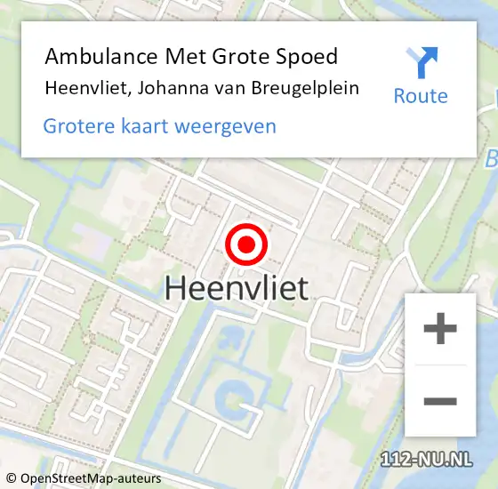 Locatie op kaart van de 112 melding: Ambulance Met Grote Spoed Naar Heenvliet, Johanna van Breugelplein op 3 juni 2021 23:54