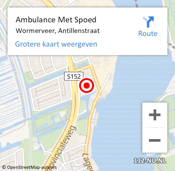 Locatie op kaart van de 112 melding: Ambulance Met Spoed Naar Wormerveer, Antillenstraat op 4 juni 2021 03:23