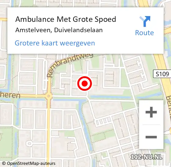 Locatie op kaart van de 112 melding: Ambulance Met Grote Spoed Naar Amstelveen, Duivelandselaan op 4 juni 2021 08:28