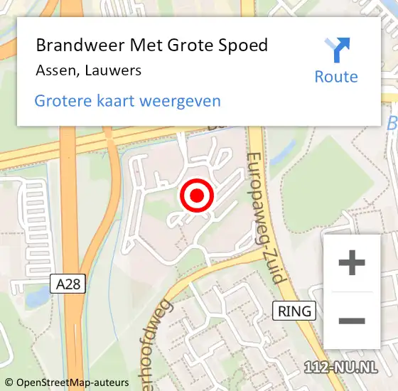 Locatie op kaart van de 112 melding: Brandweer Met Grote Spoed Naar Assen, Lauwers op 4 juni 2021 08:33