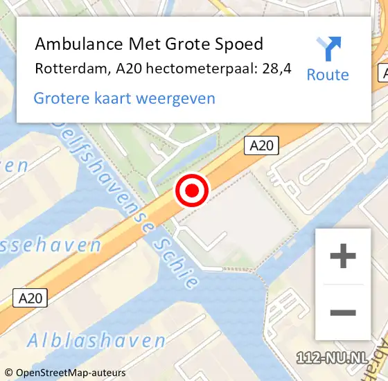 Locatie op kaart van de 112 melding: Ambulance Met Grote Spoed Naar Rotterdam, A20 hectometerpaal: 28,4 op 4 juni 2021 09:00