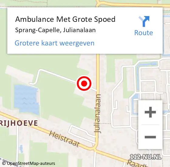 Locatie op kaart van de 112 melding: Ambulance Met Grote Spoed Naar Sprang-Capelle, Julianalaan op 4 juni 2021 09:20