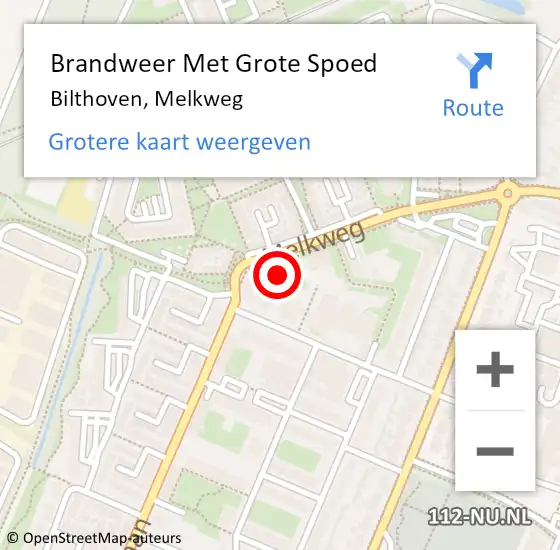 Locatie op kaart van de 112 melding: Brandweer Met Grote Spoed Naar Bilthoven, Melkweg op 4 juni 2021 11:30