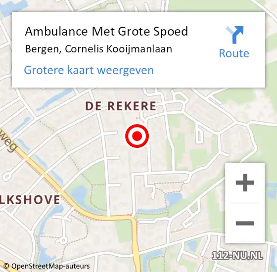 Locatie op kaart van de 112 melding: Ambulance Met Grote Spoed Naar Bergen, Cornelis Kooijmanlaan op 4 juni 2021 11:35