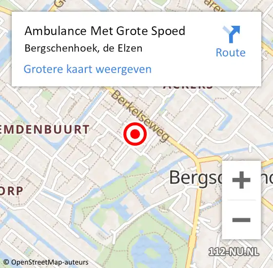 Locatie op kaart van de 112 melding: Ambulance Met Grote Spoed Naar Bergschenhoek, de Elzen op 4 juni 2021 12:40