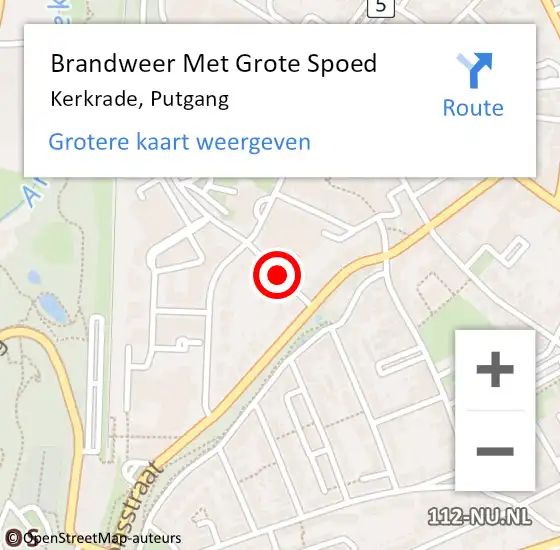 Locatie op kaart van de 112 melding: Brandweer Met Grote Spoed Naar Kerkrade, Putgang op 4 juni 2021 12:42