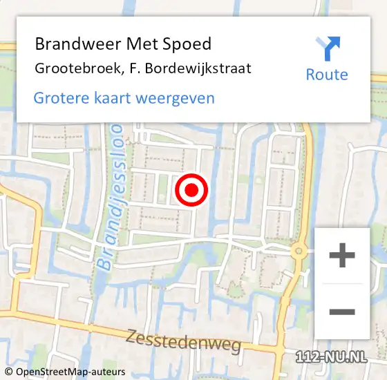 Locatie op kaart van de 112 melding: Brandweer Met Spoed Naar Grootebroek, F. Bordewijkstraat op 4 juni 2021 13:33