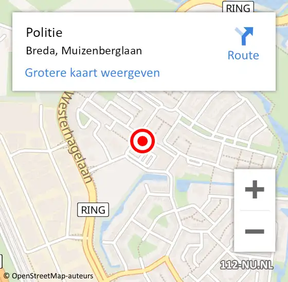 Locatie op kaart van de 112 melding: Politie Breda, Muizenberglaan op 4 juni 2021 13:36