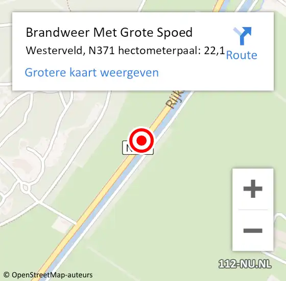 Locatie op kaart van de 112 melding: Brandweer Met Grote Spoed Naar Westerveld, N371 hectometerpaal: 22,1 op 4 juni 2021 14:48