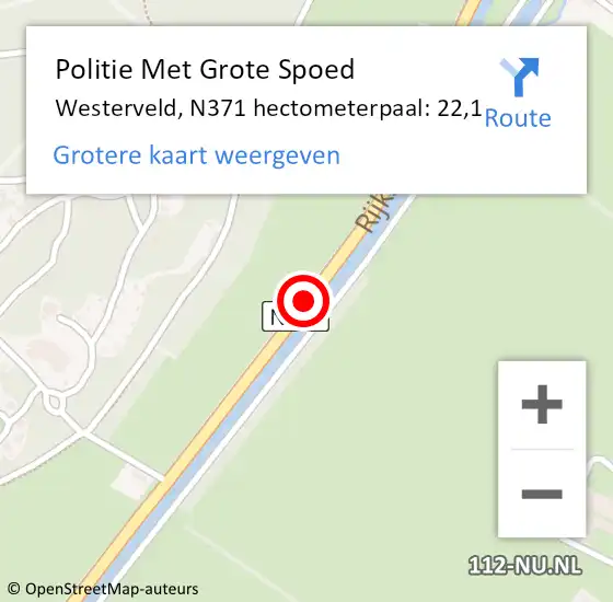 Locatie op kaart van de 112 melding: Politie Met Grote Spoed Naar Westerveld, N371 hectometerpaal: 22,1 op 4 juni 2021 14:48