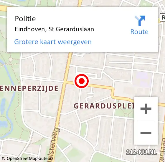 Locatie op kaart van de 112 melding: Politie Eindhoven, St Gerarduslaan op 4 juni 2021 15:19