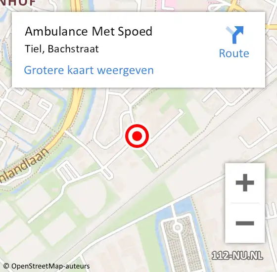 Locatie op kaart van de 112 melding: Ambulance Met Spoed Naar Tiel, Bachstraat op 4 juni 2021 15:34