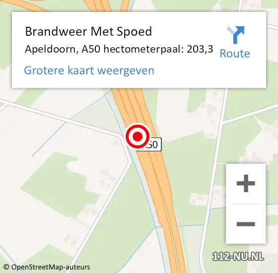 Locatie op kaart van de 112 melding: Brandweer Met Spoed Naar Apeldoorn, A50 hectometerpaal: 203,3 op 4 juni 2021 15:52
