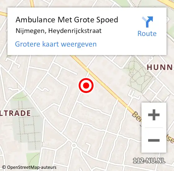 Locatie op kaart van de 112 melding: Ambulance Met Grote Spoed Naar Nijmegen, Heydenrijckstraat op 4 juni 2021 15:59