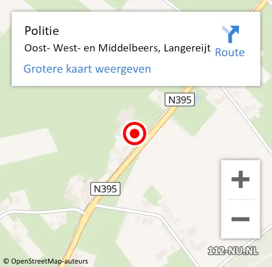 Locatie op kaart van de 112 melding: Politie Oost- West- en Middelbeers, Langereijt op 4 juni 2021 16:20