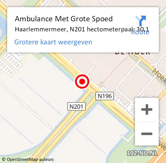 Locatie op kaart van de 112 melding: Ambulance Met Grote Spoed Naar Haarlemmermeer, N201 hectometerpaal: 30,1 op 4 juni 2021 16:56