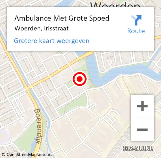 Locatie op kaart van de 112 melding: Ambulance Met Grote Spoed Naar Woerden, Irisstraat op 4 juni 2021 16:58