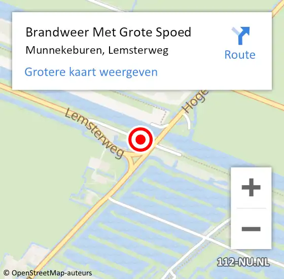 Locatie op kaart van de 112 melding: Brandweer Met Grote Spoed Naar Munnekeburen, Lemsterweg op 4 juni 2021 17:11