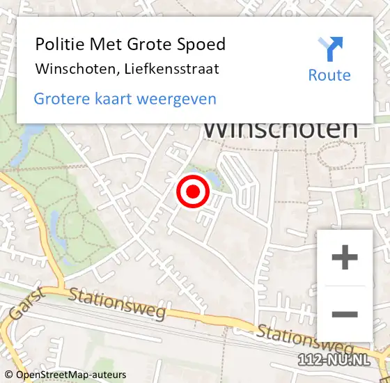 Locatie op kaart van de 112 melding: Politie Met Grote Spoed Naar Winschoten, Liefkensstraat op 4 juni 2021 17:21