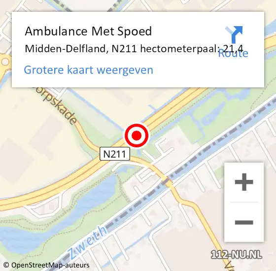 Locatie op kaart van de 112 melding: Ambulance Met Spoed Naar Midden-Delfland, N211 hectometerpaal: 21,4 op 4 juni 2021 17:43