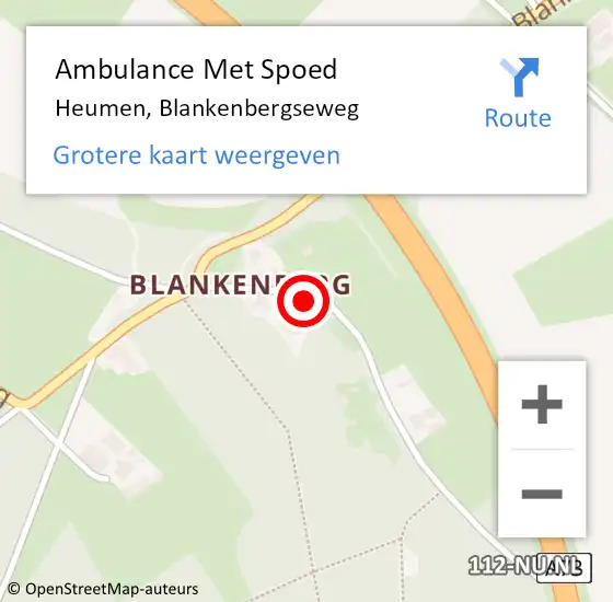 Locatie op kaart van de 112 melding: Ambulance Met Spoed Naar Heumen, Blankenbergseweg op 4 juni 2021 18:01