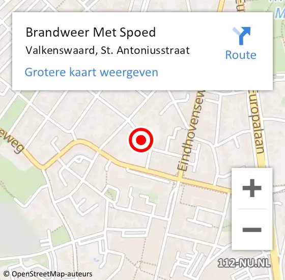 Locatie op kaart van de 112 melding: Brandweer Met Spoed Naar Valkenswaard, St. Antoniusstraat op 4 juni 2021 20:03