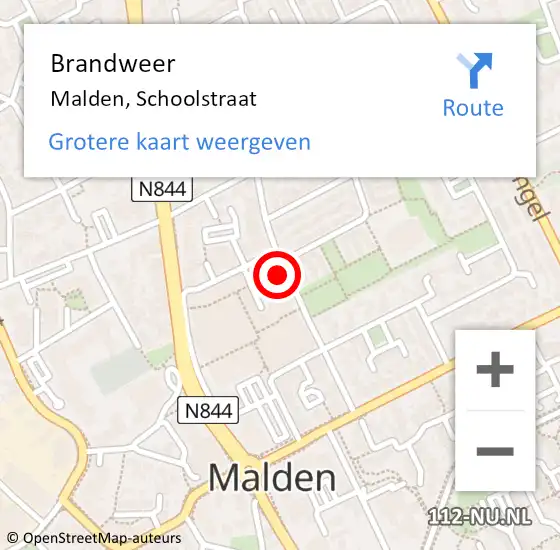 Locatie op kaart van de 112 melding: Brandweer Malden, Schoolstraat op 4 juni 2021 20:09