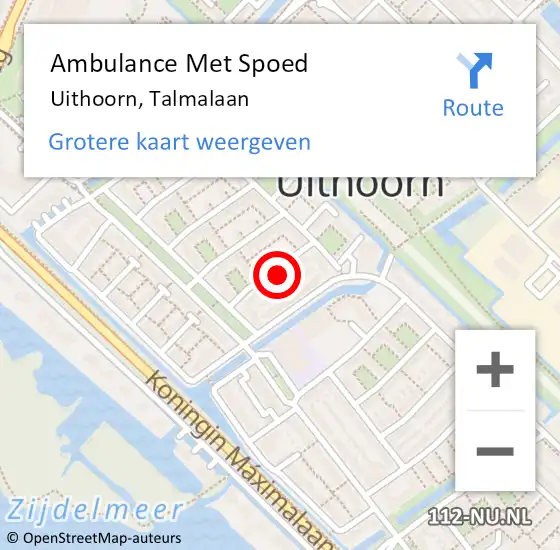 Locatie op kaart van de 112 melding: Ambulance Met Spoed Naar Uithoorn, Talmalaan op 4 juni 2021 20:20