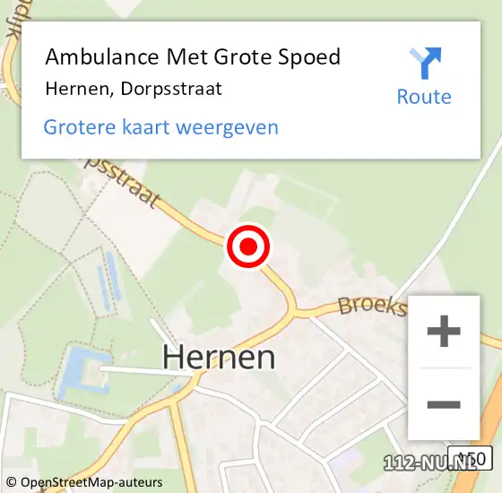 Locatie op kaart van de 112 melding: Ambulance Met Grote Spoed Naar Hernen, Dorpsstraat op 4 juni 2021 20:24